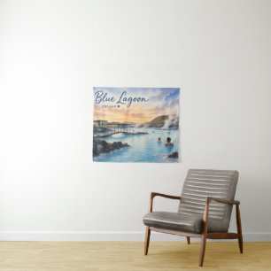Blue Lagoon Iceland thermal bath watercolor Tapestry
