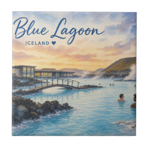 Blue Lagoon Iceland thermal bath watercolor Tile