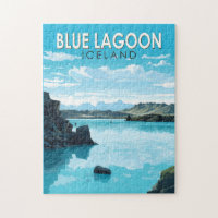 Blue Lagoon Iceland Travel Art Vintage