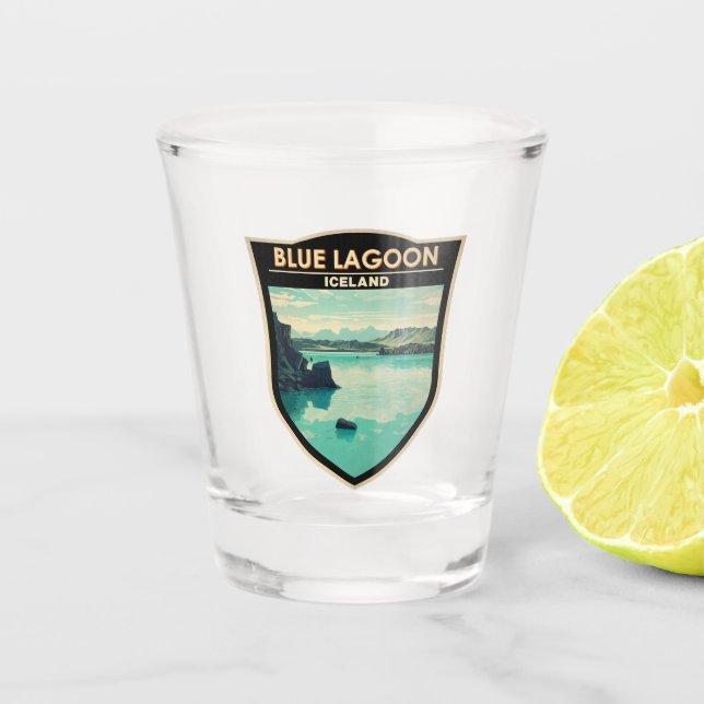 Blue Lagoon Iceland Travel Art Vintage Shot Glass (Front)