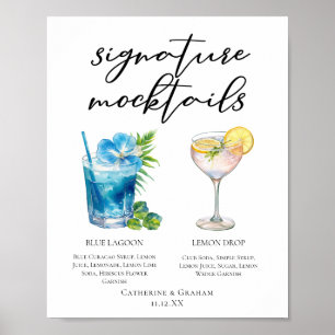 Blue Lagoon Lemon Drop Wedding Mocktails Menu Poster