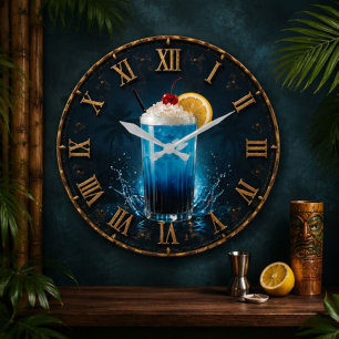 Blue Lagoon Tropical Cocktail Bar Decor Large Clock