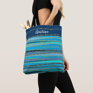 Blue Lagoon Zen Personalised Striped Tote Bag