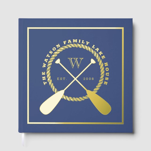 Blue Lake House Monogram Crossed Paddles Guest Book (Front)