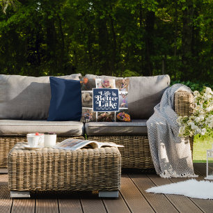Blue Lake Life Family Photo Collage Cushion