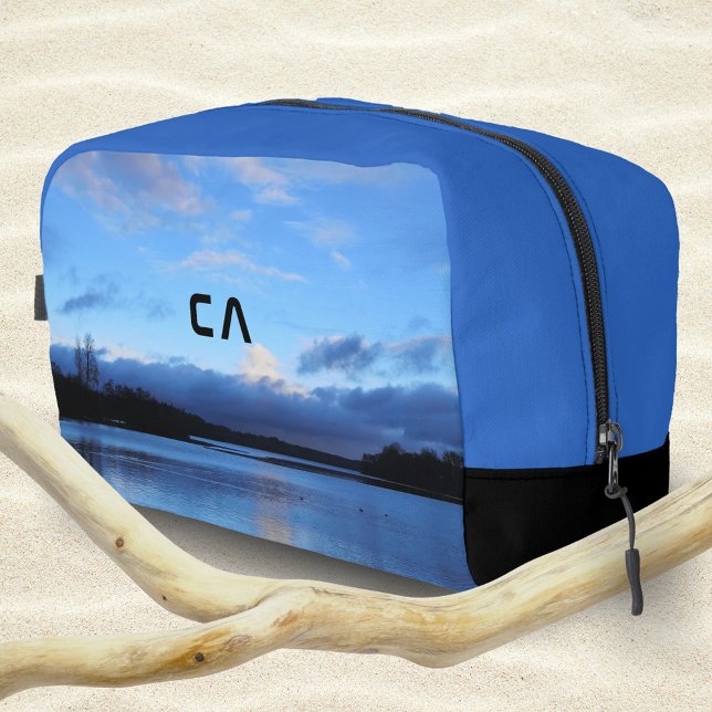 Blue Lake Photo Monogram Dopp Kit (Blue Hour Lake Monogram Wanderlust Your Photo Dopp Kit ©Susanne Sachers - Sunny Wanderlust 🌞✈️)