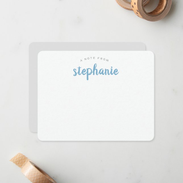 Blue Lake Playful Script Personalised Flat Card (Front/Back In Situ)