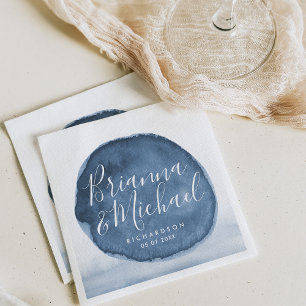Blue Lake Water Stain   Personalised Wedding Napkin