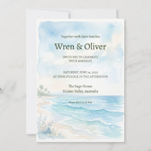 Blue Lake Watercolor Wedding Invitation