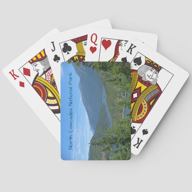 Blue Lake Winds Through Green Forested Mountains Playing Cards (Back)