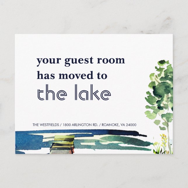 Blue Lake Your Guest Room Has Moved New Home  Announcement Postcard (Front)