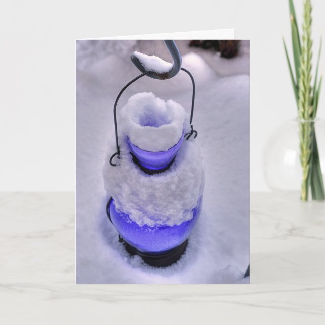 Blue Lantern in the Snow Holiday Card (Front)