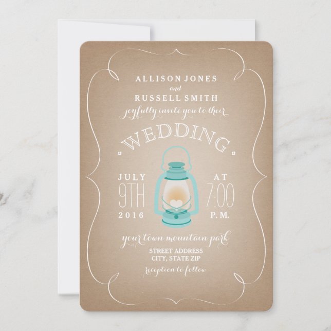 Blue Lantern Wedding Invite - Swirl (Front)