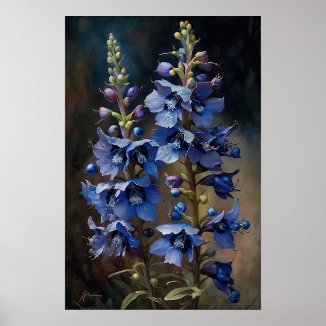 Blue Larkspur Flower Art Print Poster (Front)