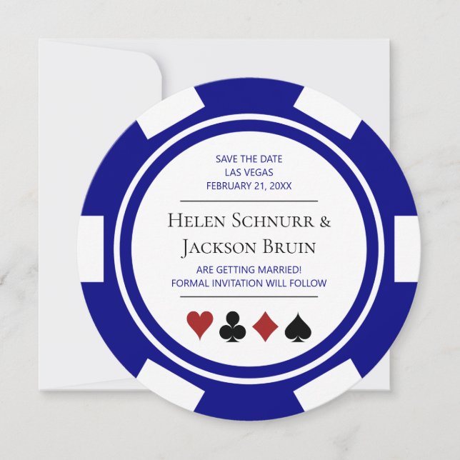 Blue Las Vegas Wedding Save The Date Poker Chip Invitation (Front)