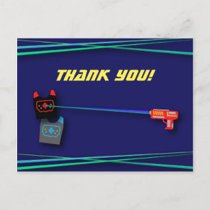 Blue Laser Tag Birthday Party Thank You Postcard