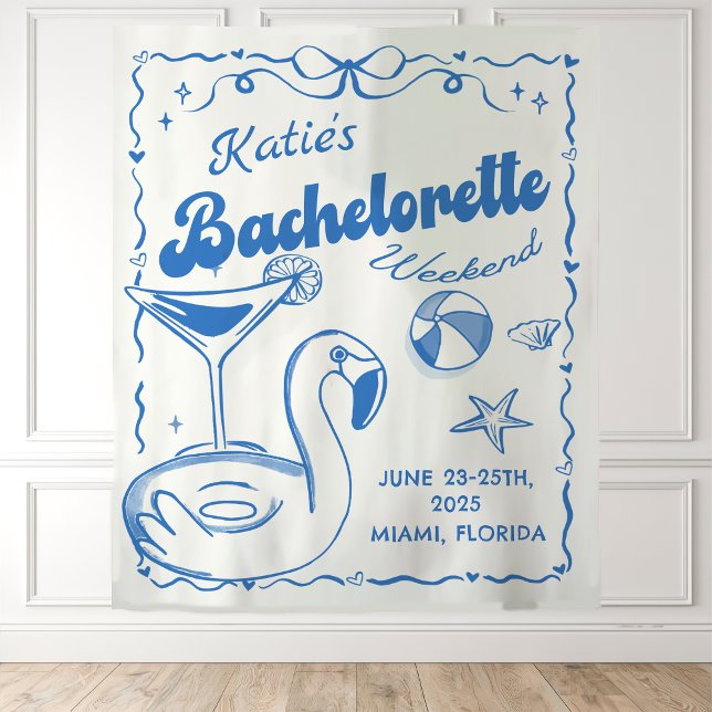 Blue Last Toast Beach Bachelorette Party Tapestry (Creator Uploaded)