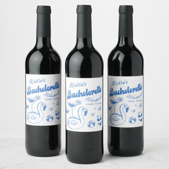 Blue Last Toast Beach Bachelorette Weekend Wine Label (Bottles)