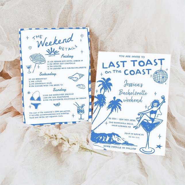 Blue Last Toast On The Coast Bachelorette Weekend Invitation (Creator Uploaded)
