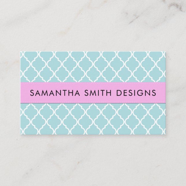 Blue Latticework, Quatrefoil, Moroccan Trellis Business Card (Front)