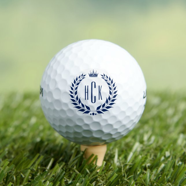 Blue Laurel Wreath Custom Monogram Golf Balls (Insitu Tee)