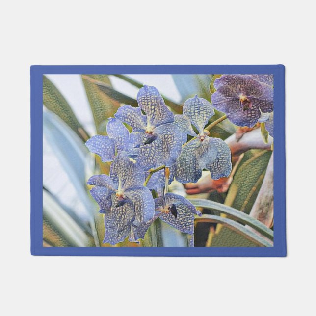 Blue lavander coloured orchid flowers doormat (Front)