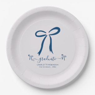 Blue Lavender Bow Graduation Party Paper Plate