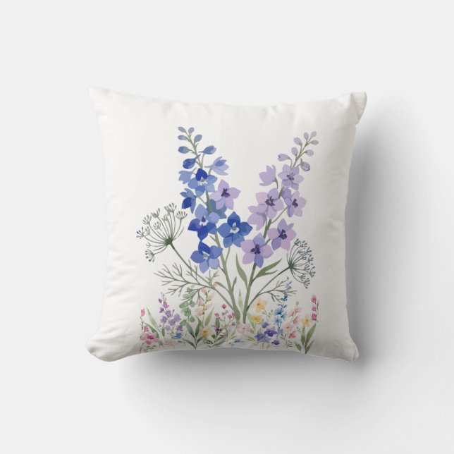 Blue & Lavender Countryside Floral Cushion – Flowe (Front)