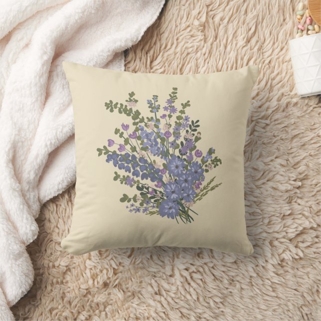 Blue Lavender Floral Bouquet Throw Pillow (Blanket)