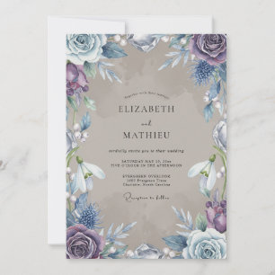 Blue Lavender Floral Wedding Invitation
