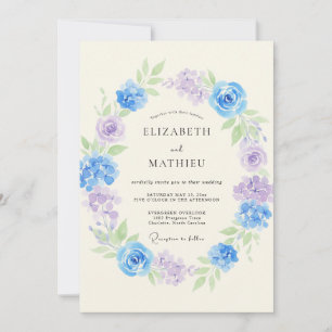 Blue Lavender Floral Wreath Wedding Invitation