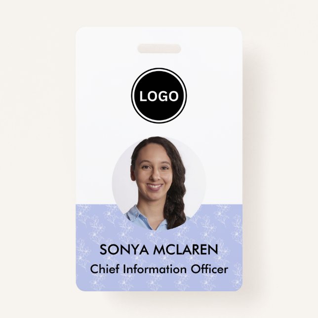 Blue Lavender Modern Stylish Minimalist ID Badge (Front)