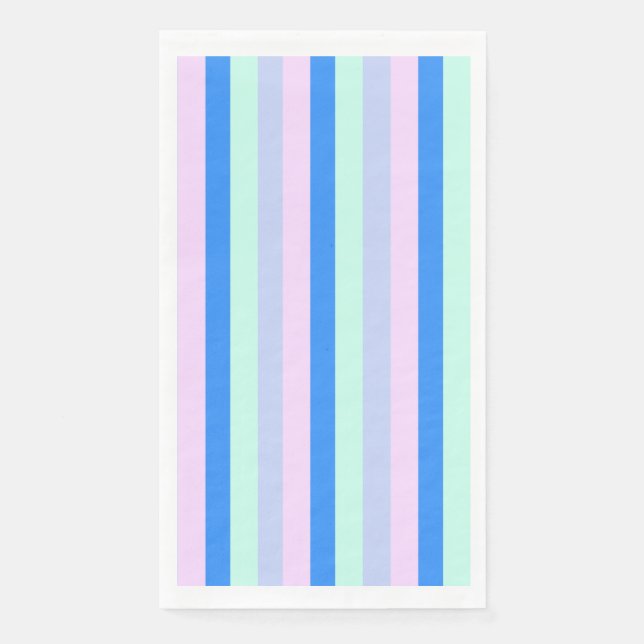 Blue, Lavender, Pink & Pastel Mint Green Stripes Napkin (Front)