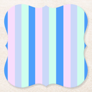 Blue, Lavender, Pink & Pastel Mint Green Stripes Paper Coaster