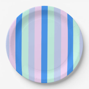 Blue, Lavender, Pink & Pastel Mint Green Stripes Paper Plate