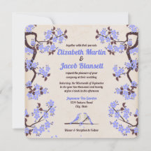 Blue Lavender Sakura and Love Birds Wedding