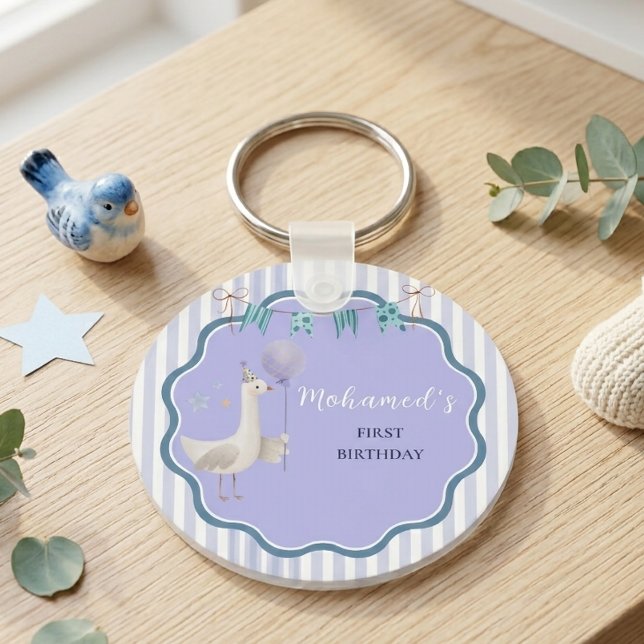 Blue Lavender Silly Goose Boy First Birthday  Key Ring (Creator Uploaded)