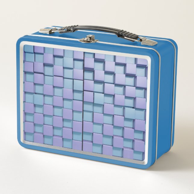 Blue Lavender Squares Lunch Box (Front)