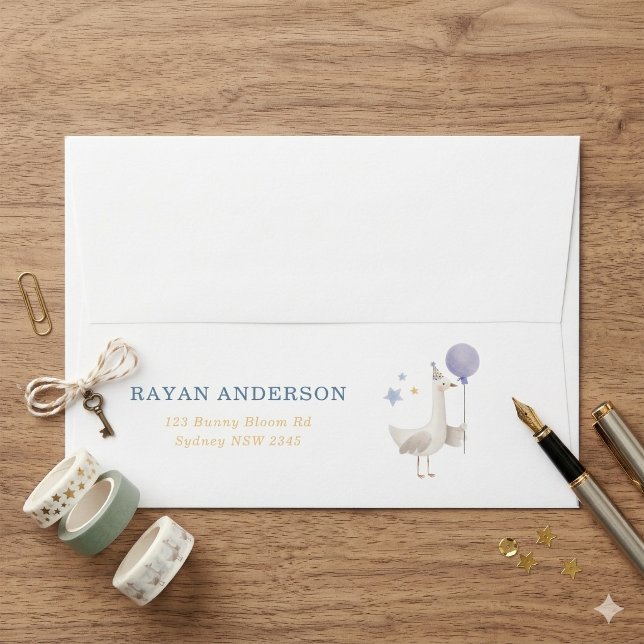 Blue Lavender Strip Silly Goose Boy First Birthday Envelope (Creator Uploaded)