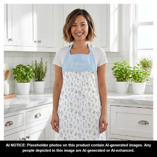 Blue Lavender Watercolor Wildflower Custom Name Apron