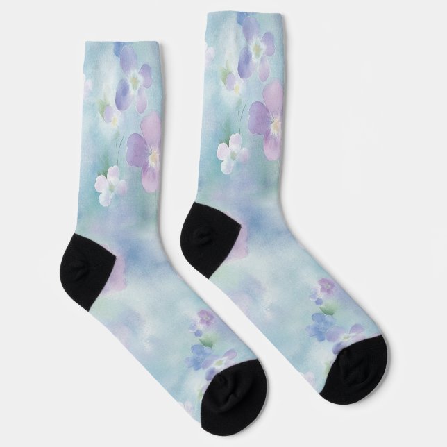 Blue Lavender White Flowers Socks (Right)