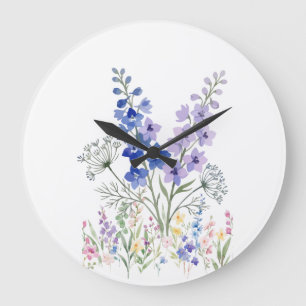 Blue & Lavender Wildflower Wall Clock – Elegant Wa