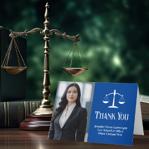 Blue Law School Graduation Photo Custom Lawyer Thank You Card