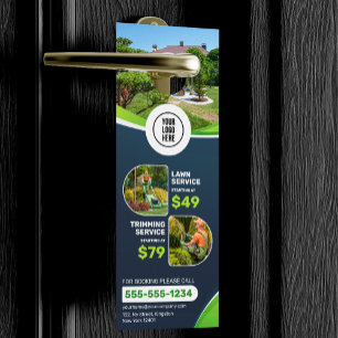 Blue Lawn Care Landscaping Trimming Mowing Service Door Hanger