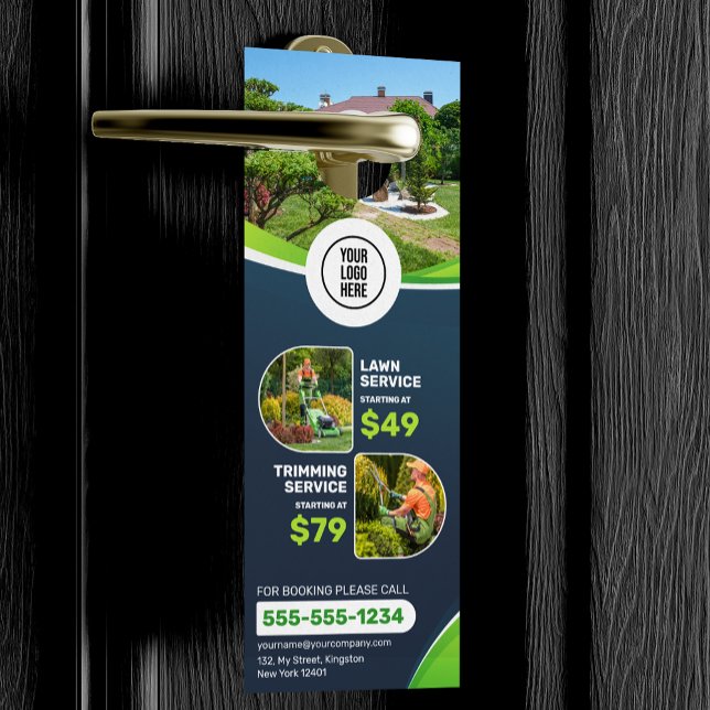 Blue Lawn Care Landscaping Trimming Mowing Service Door Hanger (Creator Uploaded)