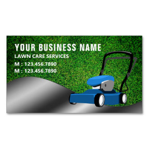 Blue Lawn Mower Gardening Service Grass Cutting Magnetic Business Card