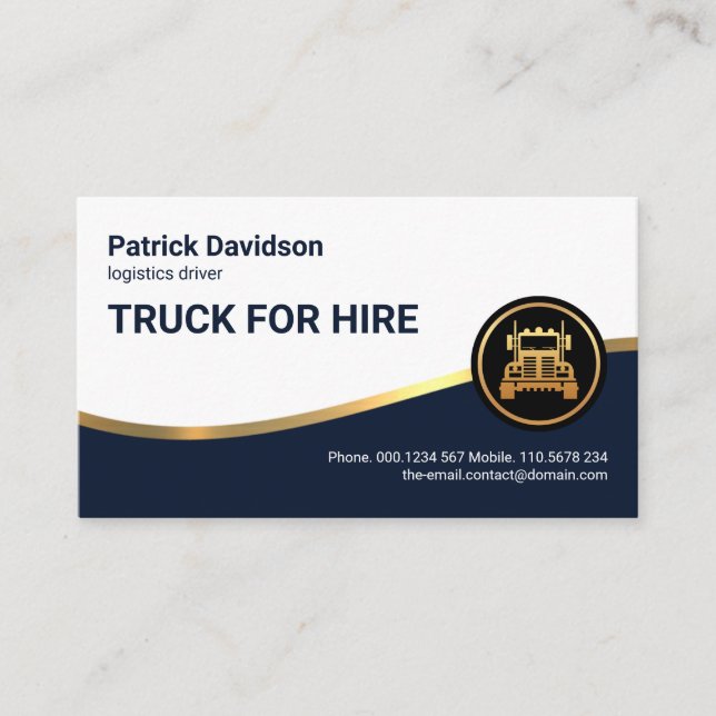 Blue Layer Gold Wave Logistics Truck Driver Business Card (Front)