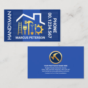 Blue Layer Lines Rooftop Handyman Tools Business Card