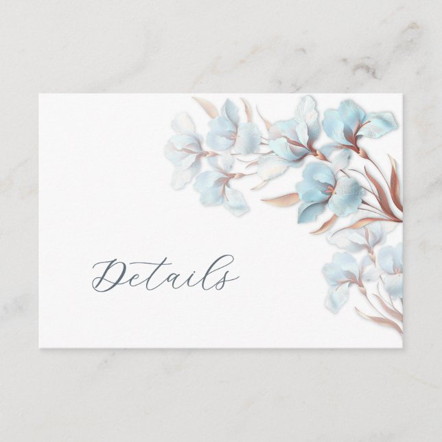 Blue Layered Flowers Wedding Details Enclosure Card (Front)