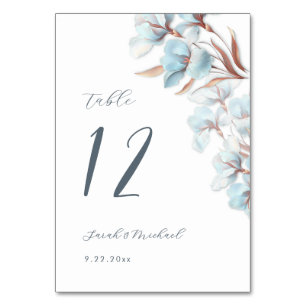 Blue Layered Flowers Wedding Table Number